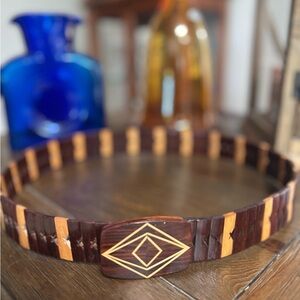 Vintage 70’s Geometric Boho Wooden Inlay Link Statement Belt Western Hippie